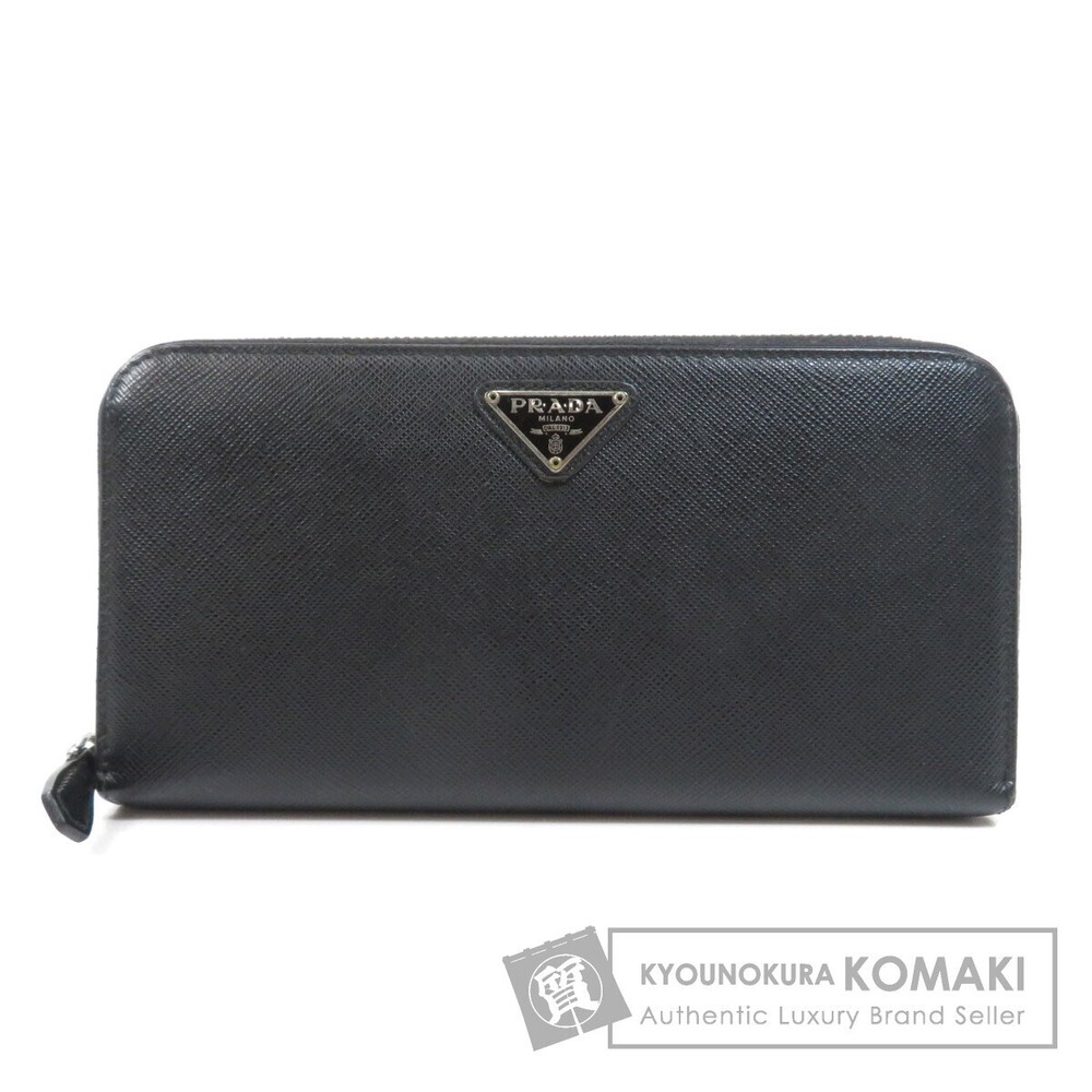 Prada logo plate long Wallet leather